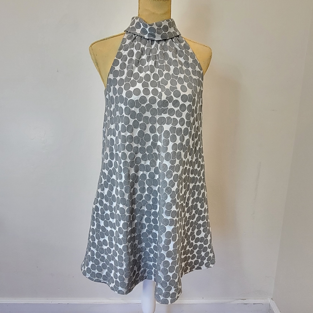 Coreylynncalter silver polka-dot A-line sleeveless dress with high collar